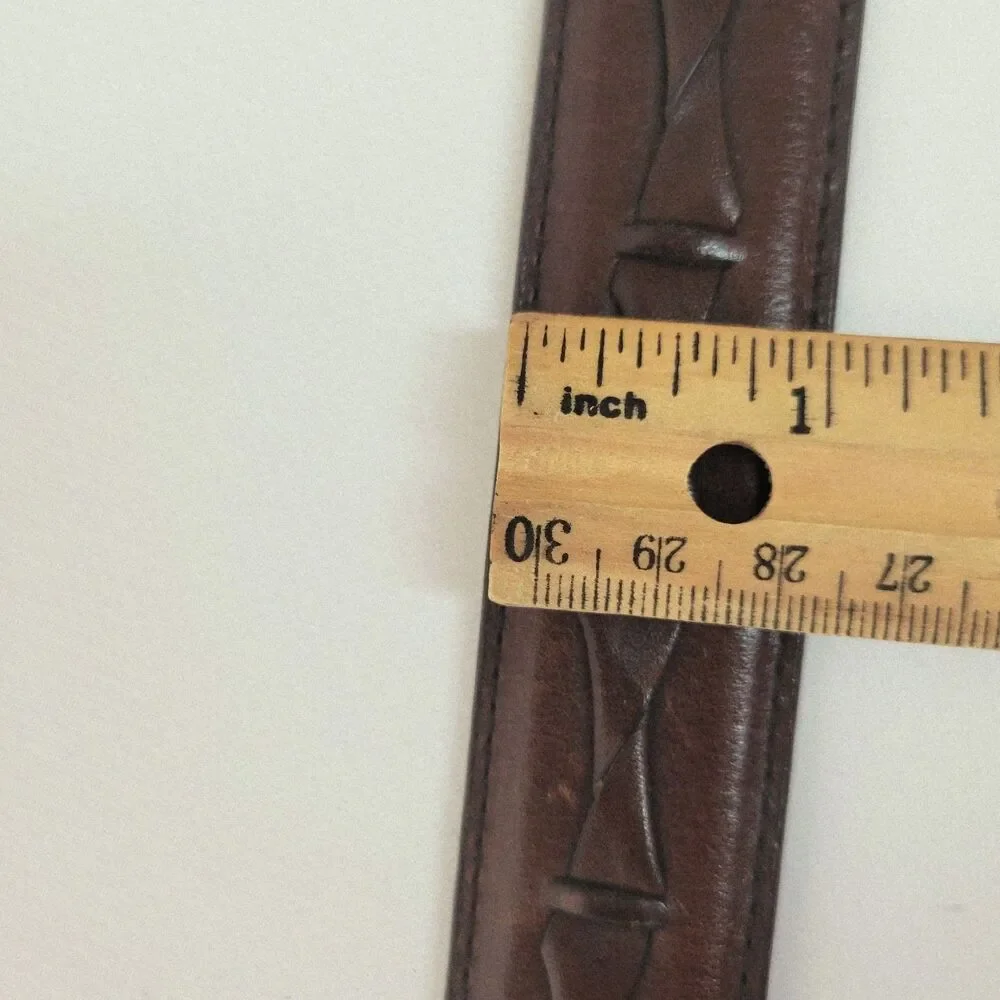 Full Grain Leather Brown Tooled Embossed Belt Size 40 1